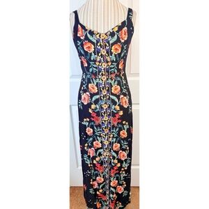 Angie Black Maxi Dress with Red & Green Floral Print